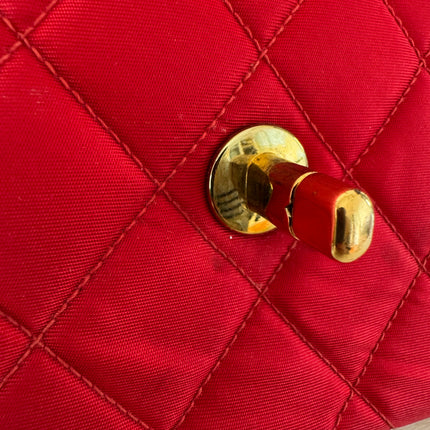 Chanel Classic Flap Medium Vintage Red Nylon Satin with 24k Gold Plated HW