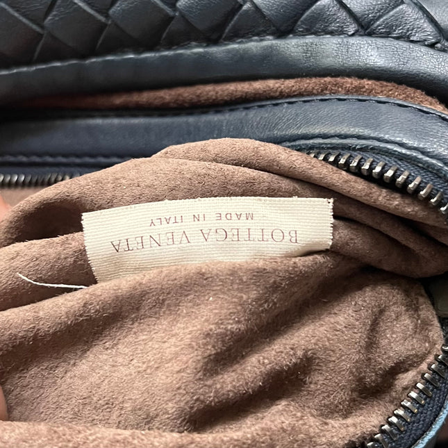 Sold Bottega Veneta Veneta Hobo Medium Navy Intrecciato Leather Bag