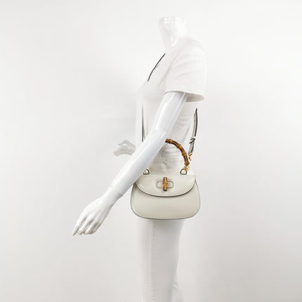 Gucci Bamboo 1947 Top Handle Bag Small White Box Leather Canvas Strap