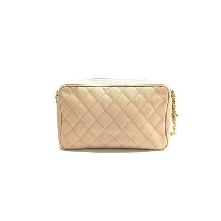 Chanel Medium Camera Case Bag Beige Caviar Leather Gold Hardware