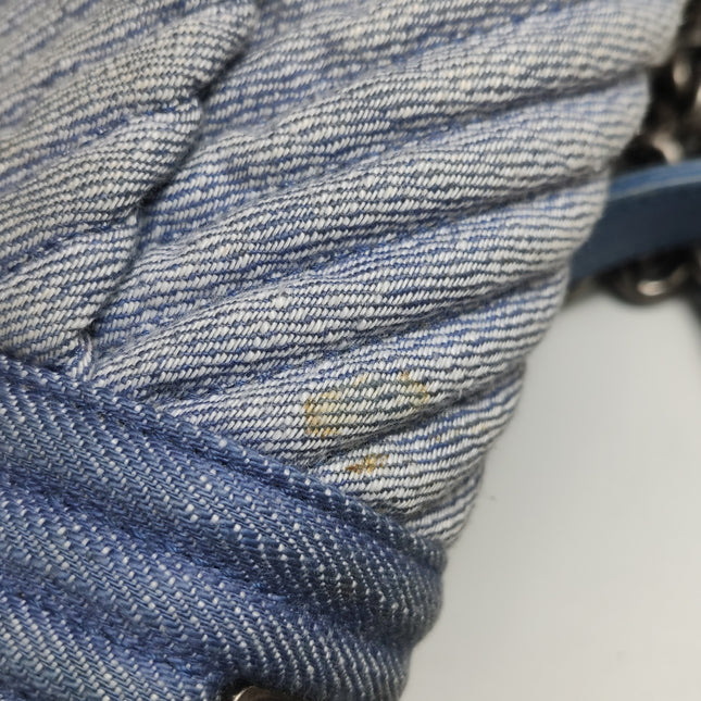 Chanel Le Boy Small Denim Blue Jeans Chevron Stitching Silver Hardware