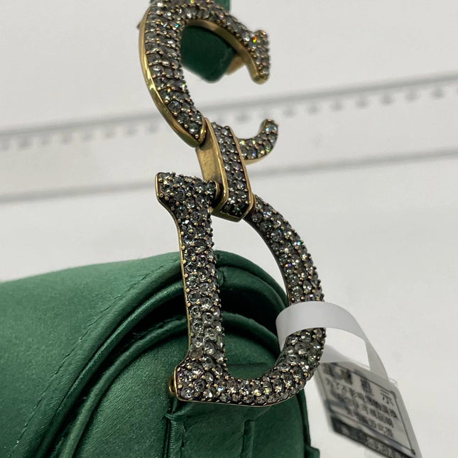 Dior Saddle Mini 2019 Silk Emerald Green with crystals