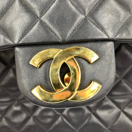 Chanel 1996 Vintage Classic Maxi Flap Black Lambskin Leather Giant CC 24 Gold Hardware