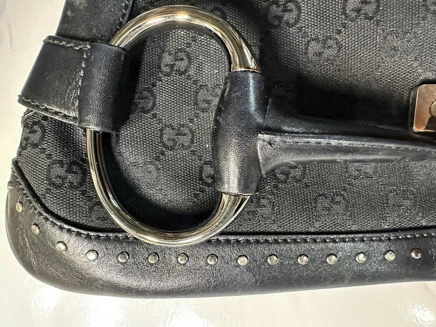 Sold Gucci Horsebit 1955 Cloth Black Monogram Shoulder bag