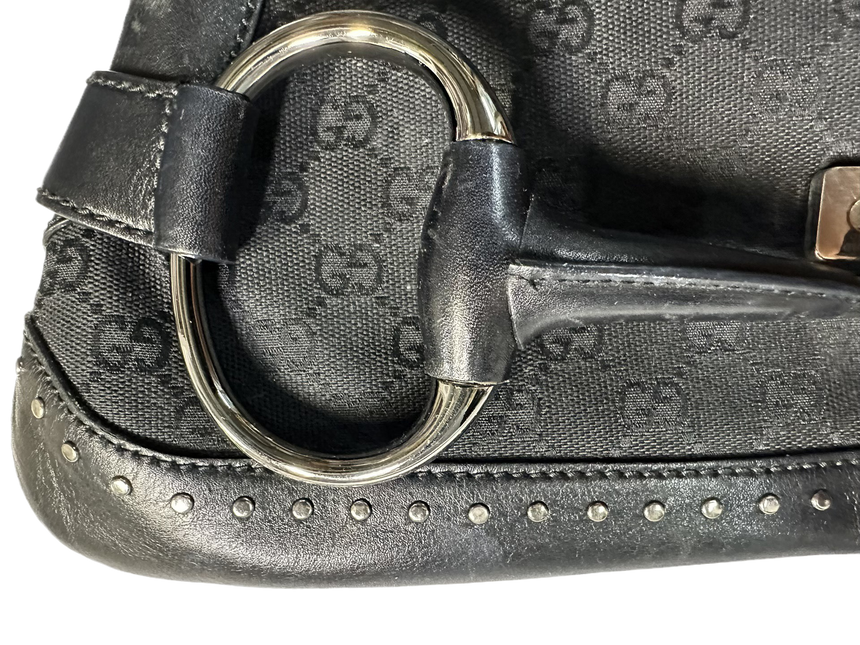Sold Gucci Horsebit 1955 Cloth Black Monogram Shoulder bag