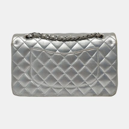 Chanel Classic Flap Medium Silver Lambskin Leather Silver Hardware