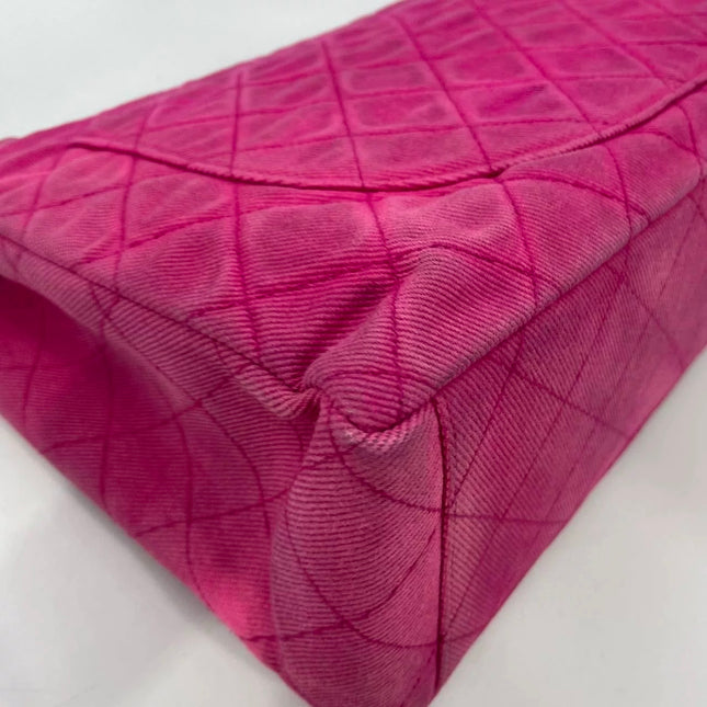 Chanel RARE Vintage Classic Maxi 34 Flap Hot Pink Denim Giant CC 24 Gold Hardware