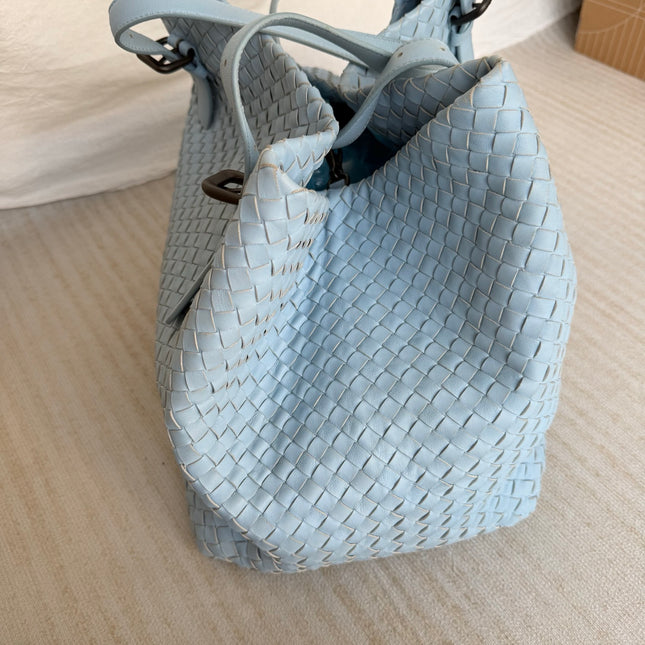 Bottega Veneta Cesta Shopper Tote Intrecciato Blue Leather Medium 40cm