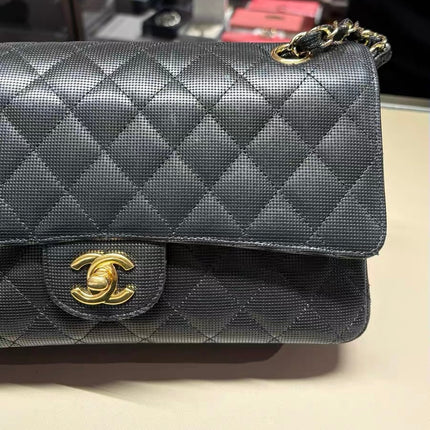 Chanel Classic Flap Medium 2016 Black Pixel Effect Calfskin Leather Gold Hardware