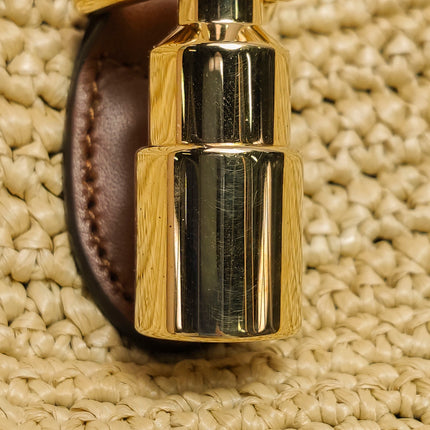 Gucci Jackie 1961 Medium Brown Leather Raffia Shoulder Bag