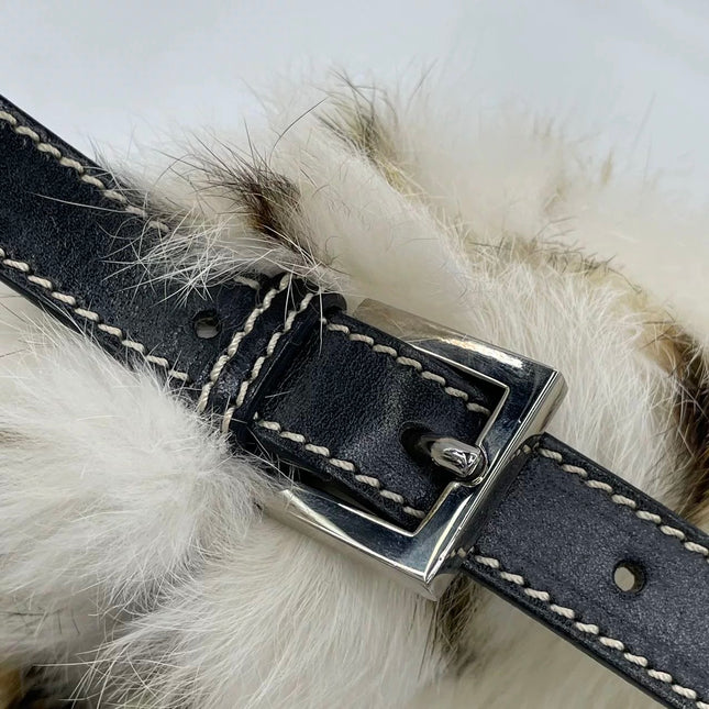 Fendi Mamma Baguette Rabbit Fur Polka Dots Print Shoulder Bag
