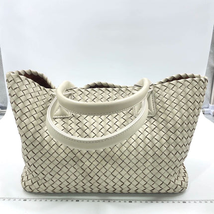 Sold Bottega Veneta Cabat Tote Small/Medium Intreccio Cream White Leather and Suede Lining 32cm