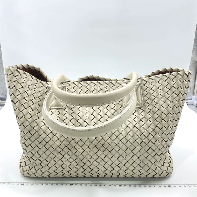 Sold Bottega Veneta Cabat Tote Small/Medium Intreccio Cream White Leather and Suede Lining 32cm