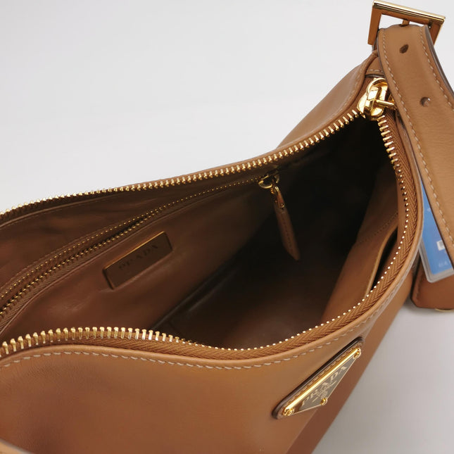 Prada Aimée Tan Brown Medium Calfskin Leather Shoulder Bag
