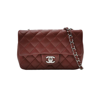Chanel Classic Flap Rectangular Mini Burgundy Lambskin Silver HW, 2019