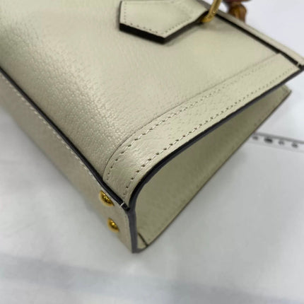 Gucci Diana Small East West Cream White Leather Bag Bamboo Handle with Strap