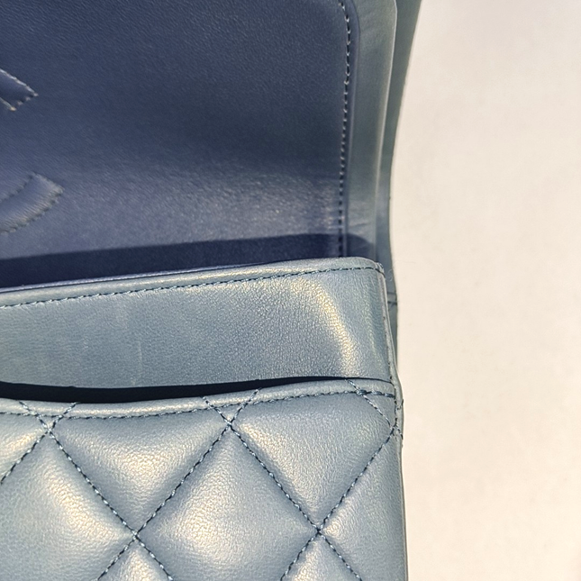 Chanel Timeless Classic Flap Medium Misty Blue Lambskin Leather Silver Hardware, 2012