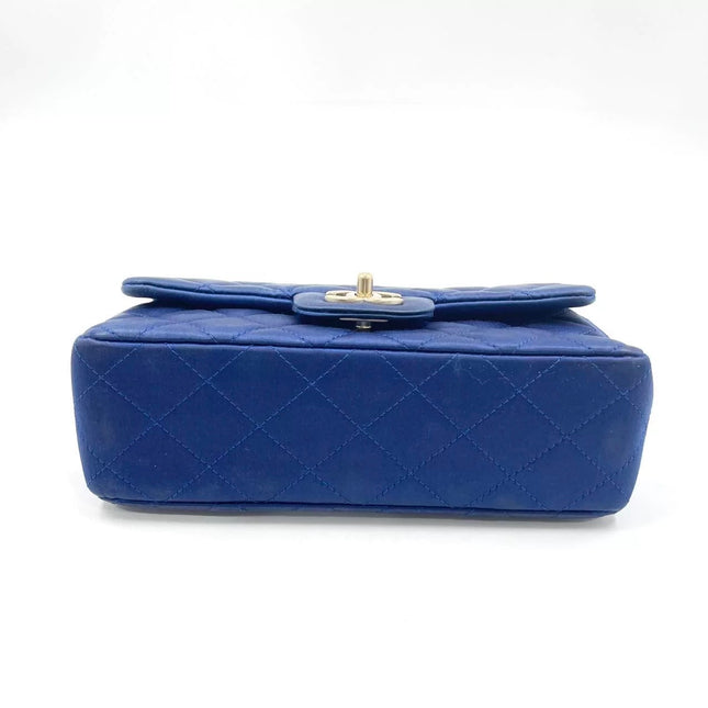 Chanel Classic Flap Mini 2013 Blue Silk Satin Gold Hardware