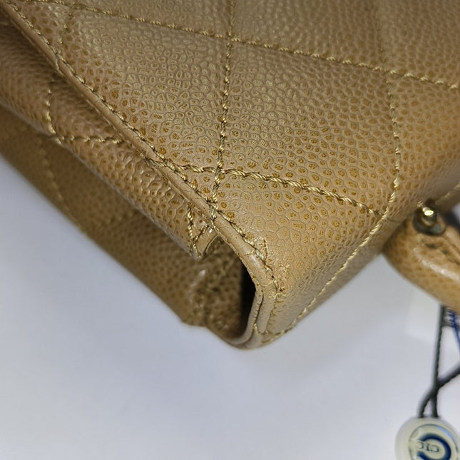 Chanel Vintage Top Handle Kelly Beige Flap Bag Caviar Leather 24k Gold Plated Hardware, 2000