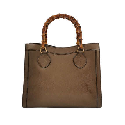 Gucci Diana Vintage Large Metallic Copper Calfskin Leather Bamboo Top Handles Tote Bag-Luxbags