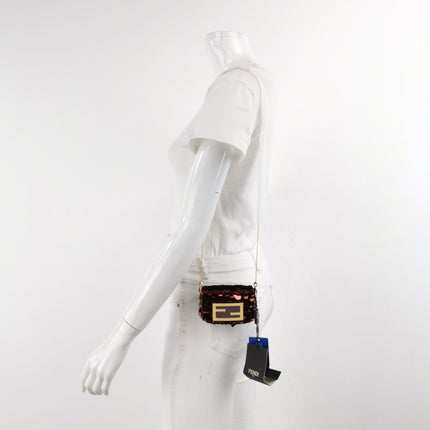 Fendi Nano Baguette Charm Red Sequins Satin Interior Chain Strap