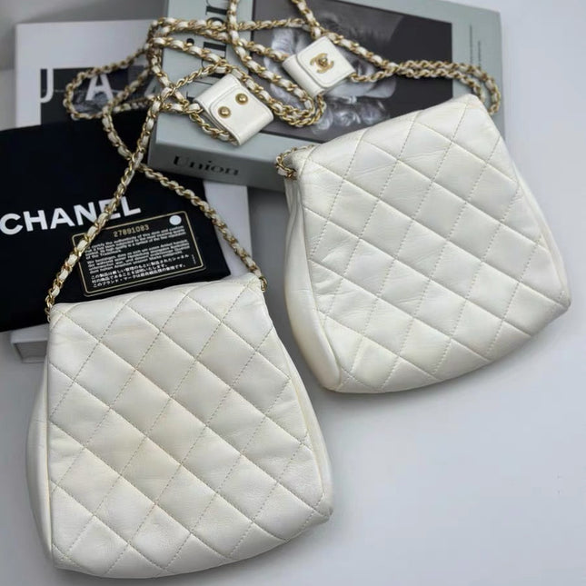 Chanel White Quilted Lambskin Double Side Pack Bags Aged Gold Hardware 2019
