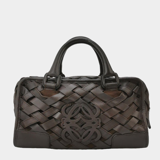 Loewe Amazona 29 in Brown Intrecciato Woven Calfskin Leather Handbag-Luxbags