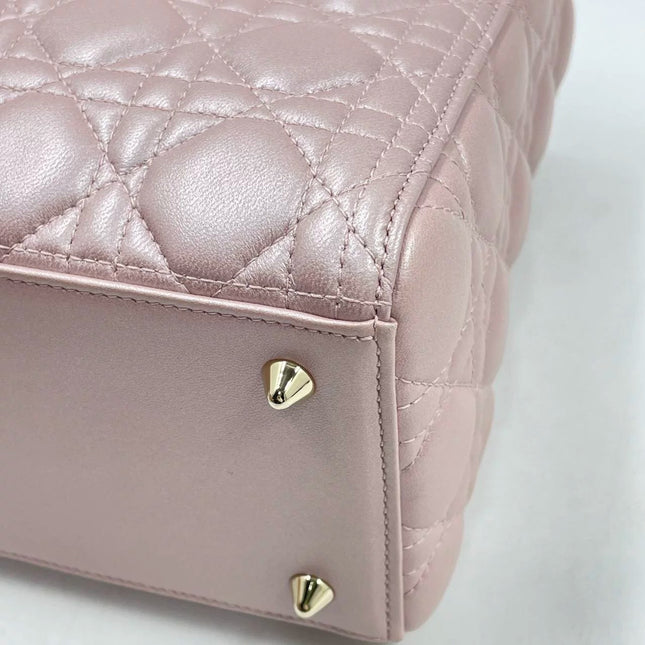 Lady Dior Medium Handbag Pearlescent Pink Cannage Leather Gold Hardware, 2016