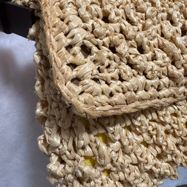 Fendi Baguette Raffia Straw Beige and Brown Leather Shoulder Bag