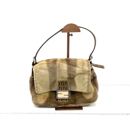 Fendi Mamma Baguette Brown Beige Soft Fur Shoulder Bag
