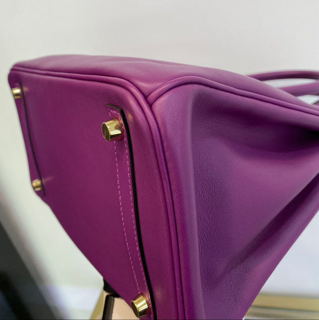 Hermes Birkin 30 HSS Special Order Anemone Purple Swift Leather Mango Yellow Interior GHW, 2017