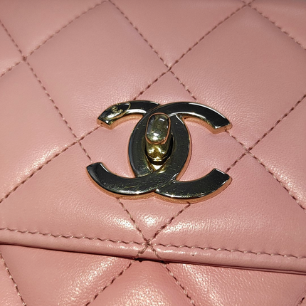 Chanel Trendy CC Flap Bag Pink Cannage Lambskin Leather Gold Shoulder Chain