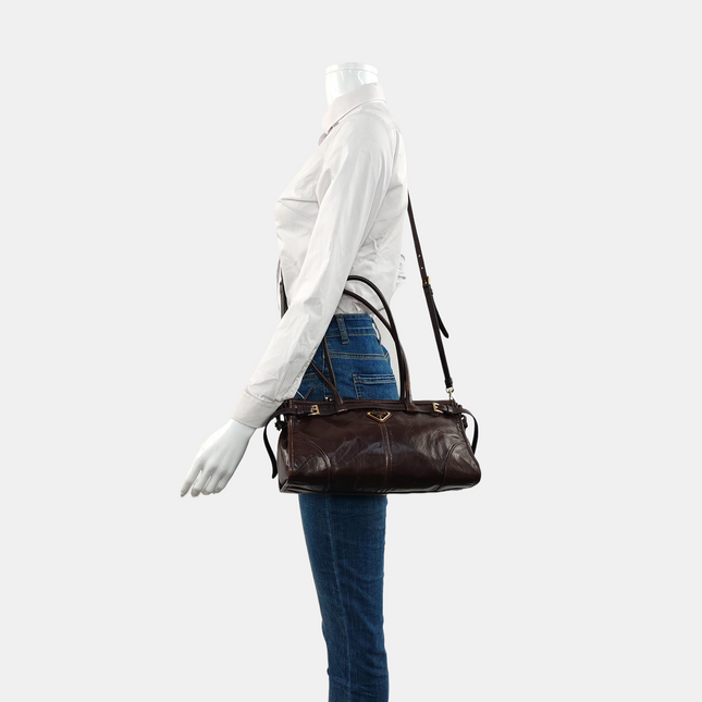 Prada Bonnie Medium Soft Lux Brown Shiny Calfskin Leather Shoulder Bag