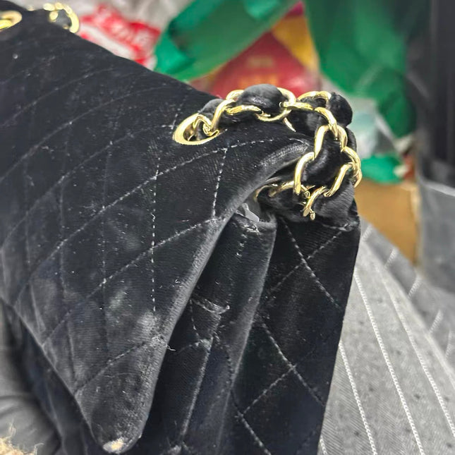 Chanel Classic Flap Medium Black Velvet Gold Hardware, 2014-2015