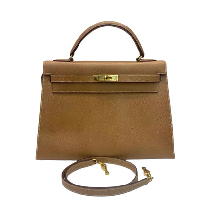 Hermes Kelly 32 Sellier Vintage Gold Epsom Leather Gold Hardware With Strap 1990-Luxbags
