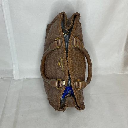 Prada Madras Brown Woven Leather Top Handle Shopping Tote