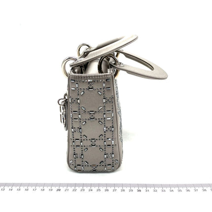 Lady Dior Mini Grey Silk with Crystals Silver Hardware