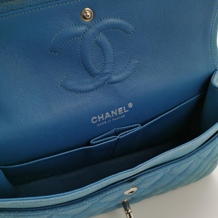 Chanel Timeless Classic Flap Medium Light Blue Caviar Leather Silver Hardware