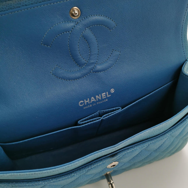 Chanel Timeless Classic Flap Medium Light Blue Caviar Leather Silver Hardware