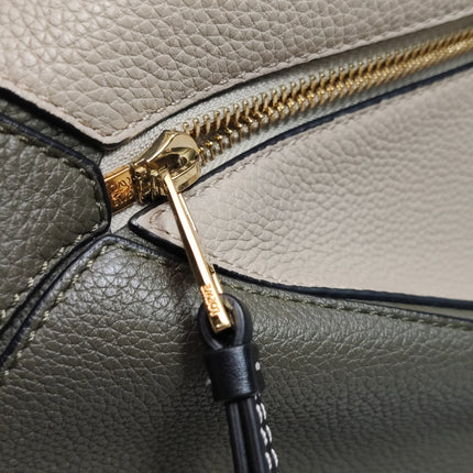 Loewe Puzzle Medium Tricolor Green Beige Calfskin leather bag