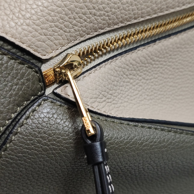 Loewe Puzzle Medium Tricolor Green Beige Calfskin leather bag