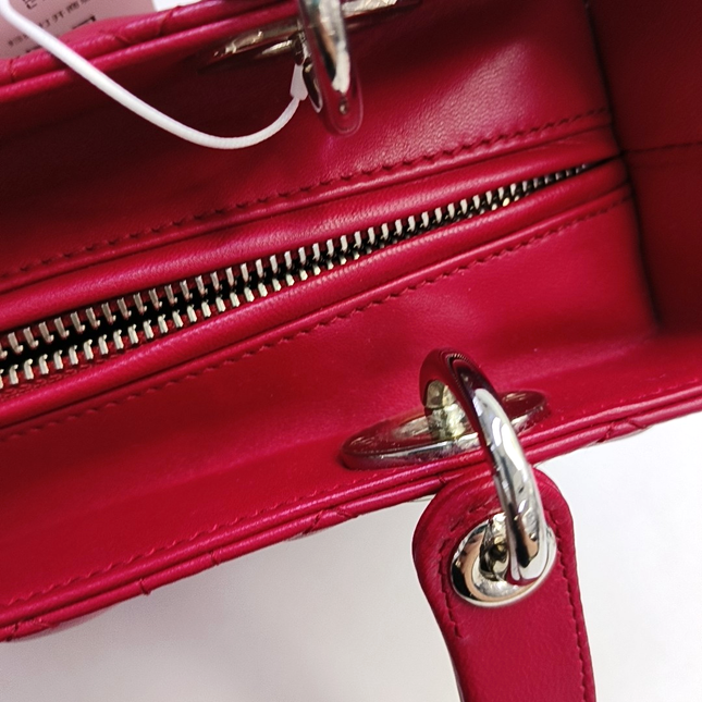 Lady Dior Medium Red Lambskin Leather Gold Hardware Leather Strap