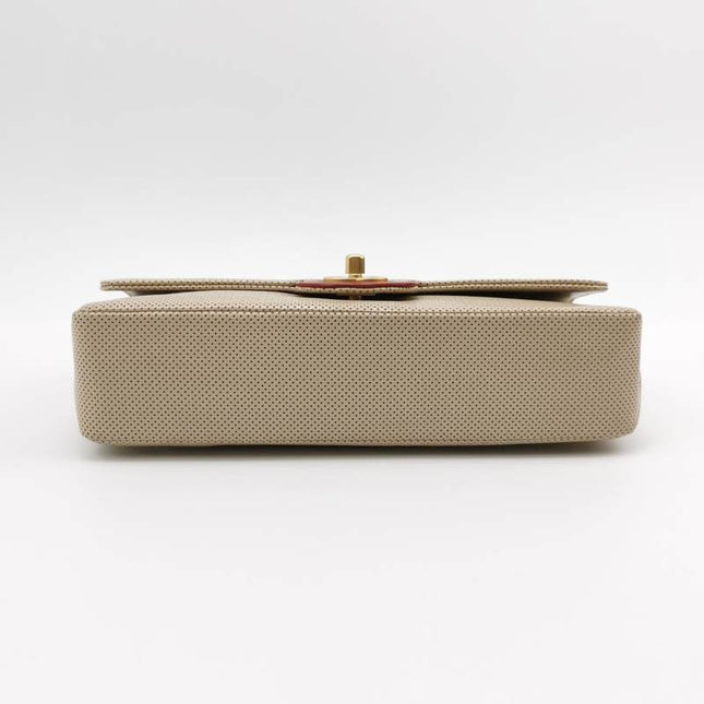Chanel Vintage Classic Flap Bi-color Beige Perforated Leather and Red Leather Strap Bag, 2000-2002