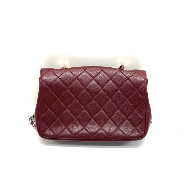 Chanel Flap Bag Mini Burgundy Lambskin Leather Gold & Silver Hardware 2019