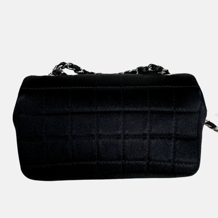 Chanel Extra Mini Flap Bag Black Satin Choco Bar Lipstick Mirror Crossbody, 2005