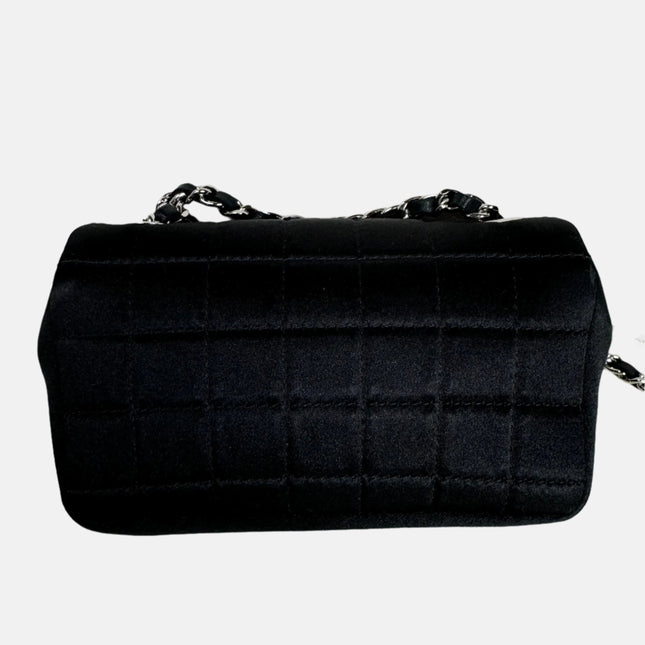 Chanel Extra Mini Flap Bag Black Satin Choco Bar Lipstick Mirror Crossbody, 2005