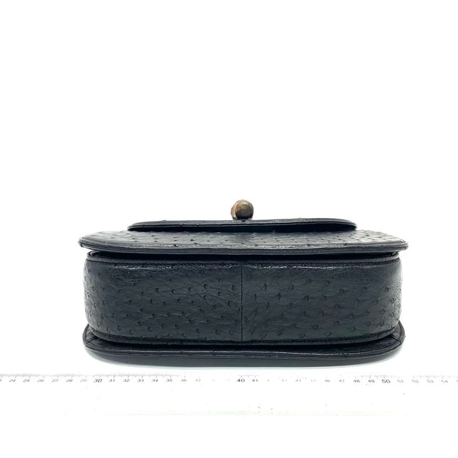 Rare Gucci Bamboo 1947 Vintage Ostrich Leather Medium Black With Strap