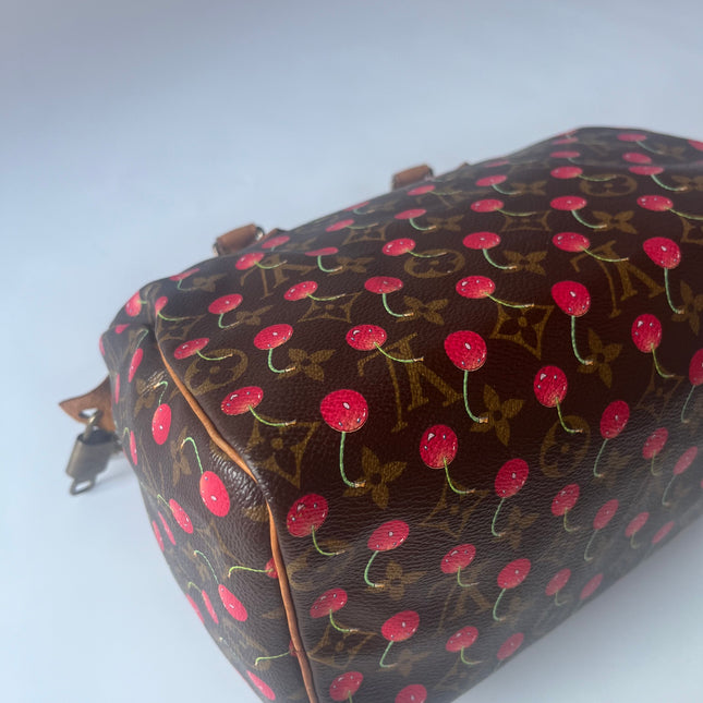RARE Louis Vuitton x Takashi Murakami Speedy 25 Vintage Cherry on Monogram Handbag