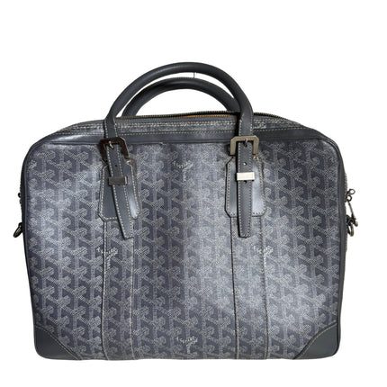 Goyard Ambassade Document Case Small 35cm Handbag Grey Canvas Leather Silver Hardware