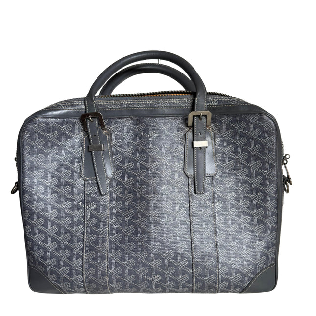 Goyard Ambassade Document Case Small 35cm Handbag Grey Canvas Leather Silver Hardware